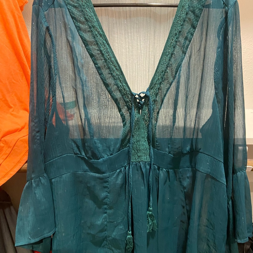 Torrid Teal Sheer Blouse